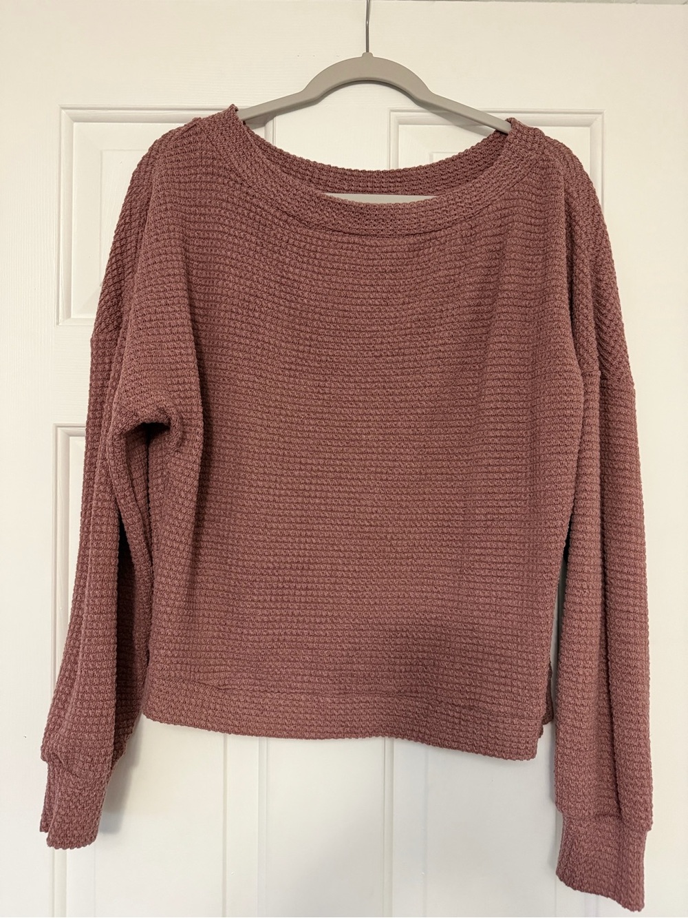 SHEIN Waffle Knit Scoop Neck Sweater - Dusty Mauve